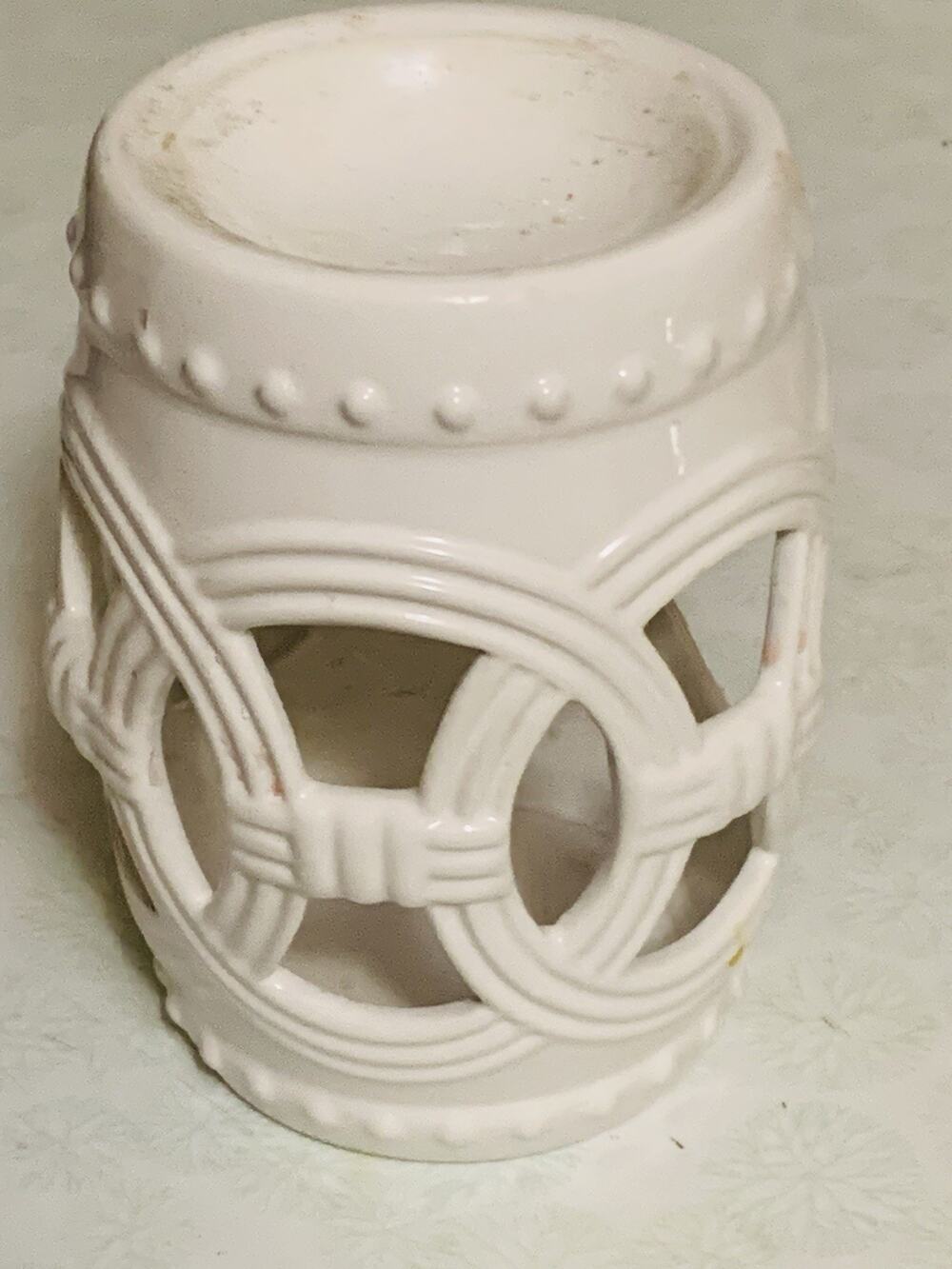Vintage Ceramic Wax Melt Warmer Double Linked Ring Tea Light Candle Holder 4.25"